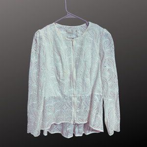 White Lace Collarless Zip Front Anne Fontaine Shit